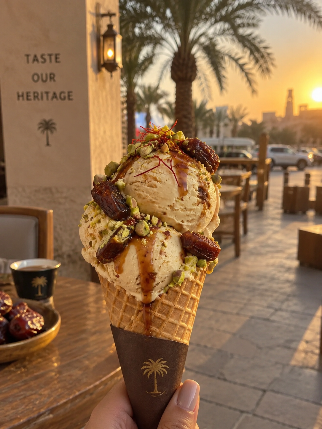 آيس كريم إماراتي بالتمر والزعفران